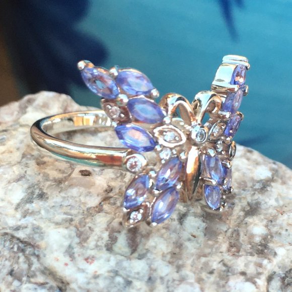 Tanzanite Butterfly Ring .925 Sterling Silver Genuine Gemstones Limited Edition - Picture 13 of 16